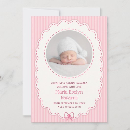 Faire-part de naissance rose pour fille (Devant)