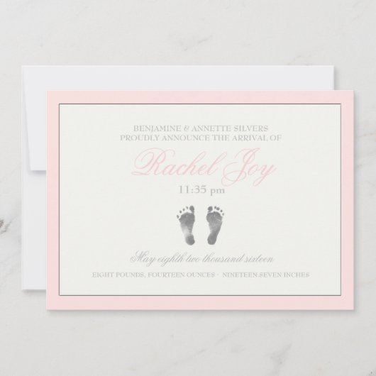 Faire-part de naissance rose tendance (Devant)