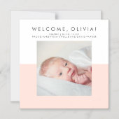 Faire-part de naissance rose vif moderne| Photo (Recto)