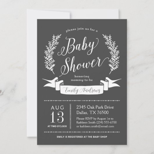 Faire-part de naissance Rustique sur tableau noir (Devant)