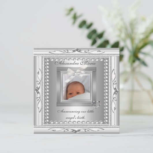 Faire-part de naissance Silver Photo Cadre Bow (Debout devant)