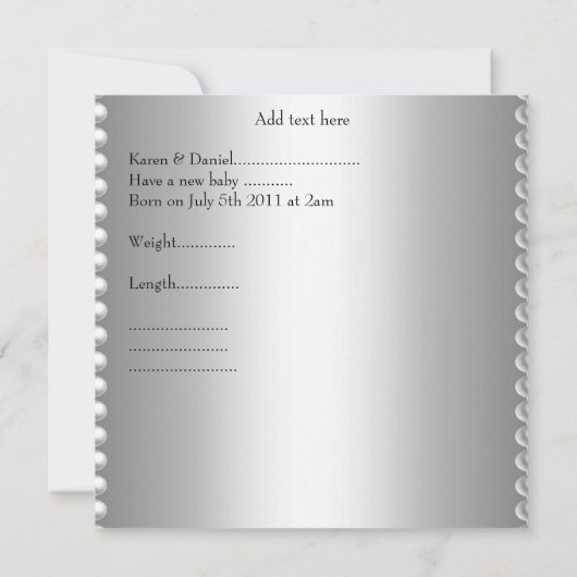 Faire-part de naissance Silver Photo Cadre Bow (Dos)