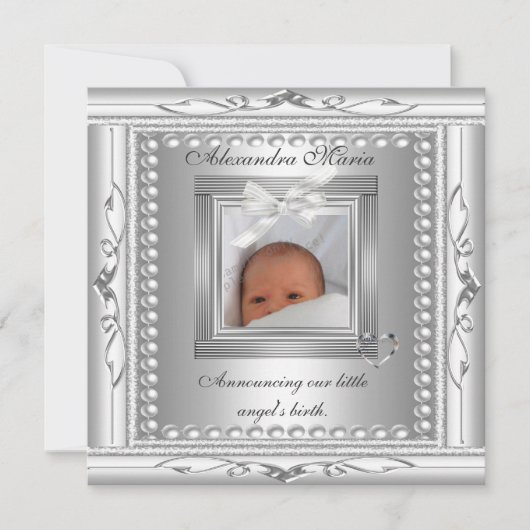 Faire-part de naissance Silver Photo Cadre Bow (Devant)