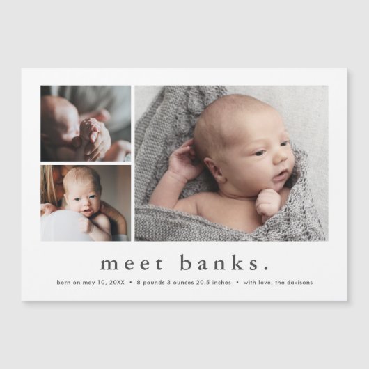 Faire-part de naissance simple avec 3 photos pour (Devant)