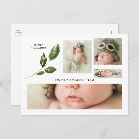 Faire-part de naissance simple collage photo (Devant / Derrière)