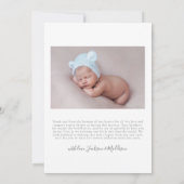 Faire-part de naissance simple de bébé fille avec  (Dos)