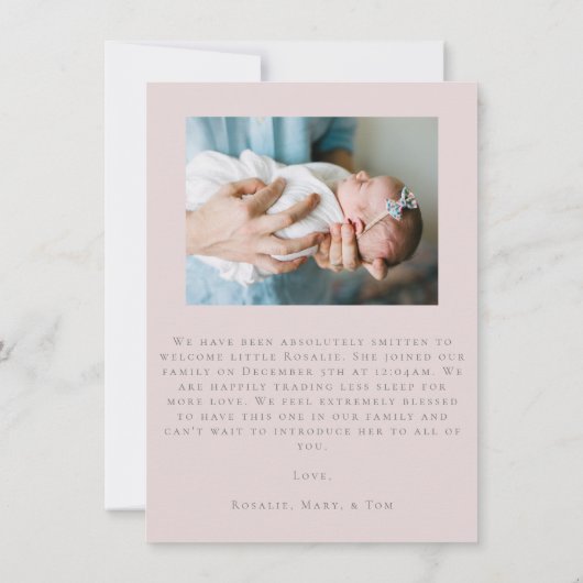 faire-part de naissance simple et douce avec messa (Dos)