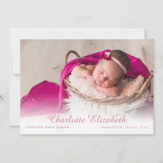 Faire-part de naissance simple pour bébé fille ave (Devant)
