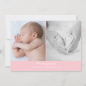 Faire-part de naissance simple pour bébé fille ave (Dos)