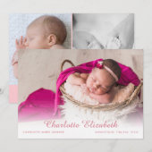 Faire-part de naissance simple pour bébé fille ave (Devant / Derrière)