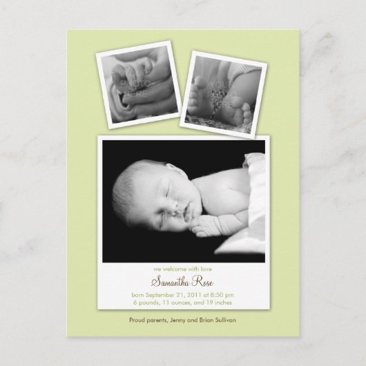 Faire-part de naissance Simple Snapshots Bébé (Ver (Devant)
