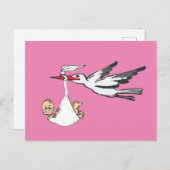Faire-part de naissance Stork & Baby Girl Carte po (Devant / Derrière)