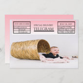 Faire-part de naissance Télégramme spécial Rose po (Devant / Derrière)