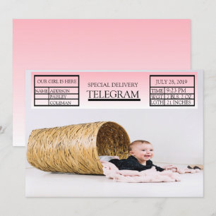 Faire-part de naissance Télégramme spécial Rose po