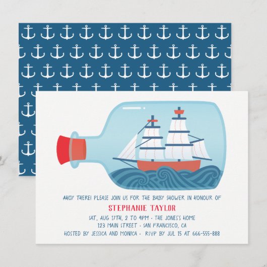 Faire-Part de Naissance Thème Bateau dans une Bout (Devant / Derrière)