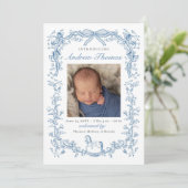 Faire-part de naissance Toile Bleue (Debout devant)