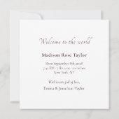 Faire-part de naissance Toile Romantique Script (Dos)