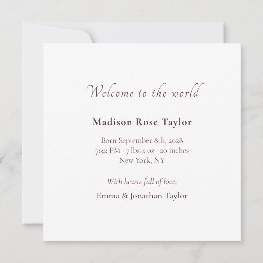 Faire-part de naissance Toile Romantique Script (Dos)