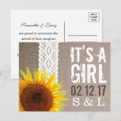 Faire-part de naissance Tournesol Toile de jute et (Devant / Derrière)