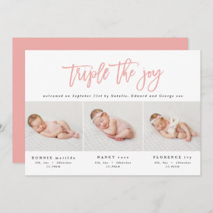 Faire-part de naissance triplé moderne multi photo