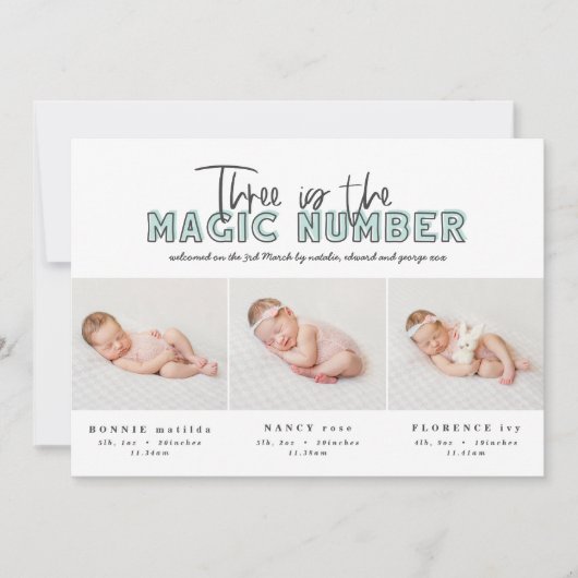 Faire-part de naissance triplé multiphoto (Devant)