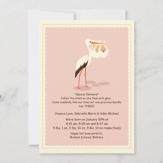 Faire-part de naissance Triplets de livraison spéc (Devant)