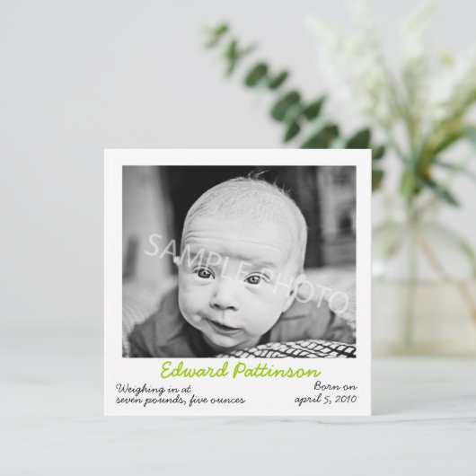 Faire-part de naissance verte (Debout devant)