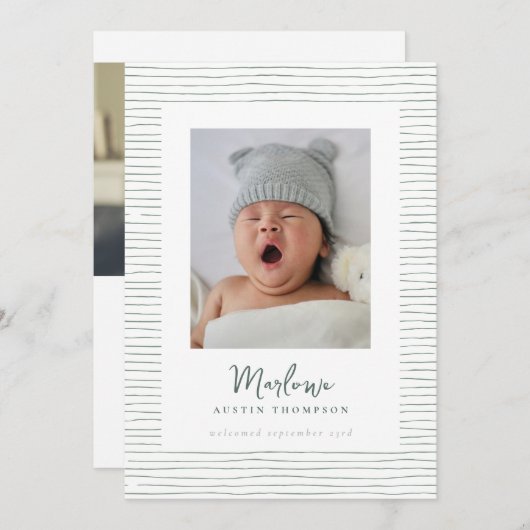 Faire-part de naissance verte à main classique (Devant / Derrière)