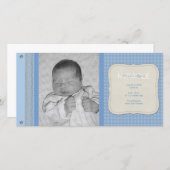 Faire-part de naissance Vintage En vichy bleu (Devant / Derrière)