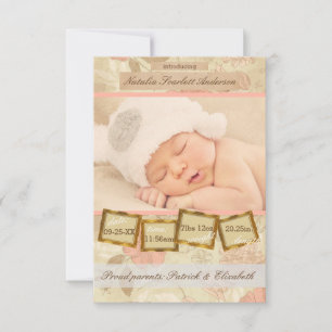 Faire-part de naissance Vintage Rose une photo - 3