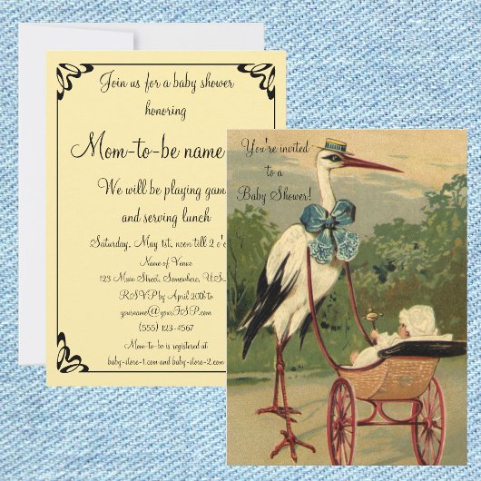 Faire-part de naissance Vintage Victorien Cigogne