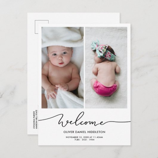Faire-part de naissance Welcome Modern Script Phot (Devant / Derrière)
