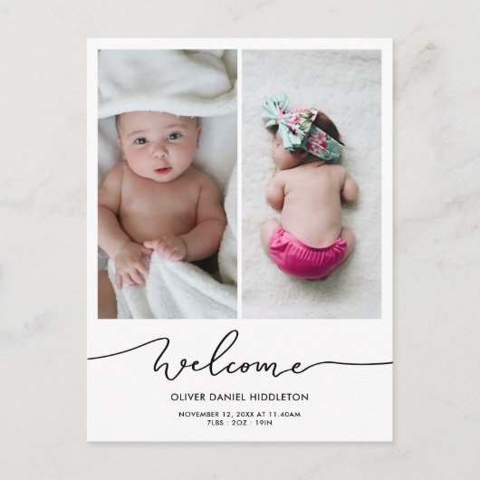 Faire-part de naissance Welcome Modern Script Phot (Devant)