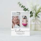 Faire-part de naissance Welcome Modern Script Phot (Debout devant)