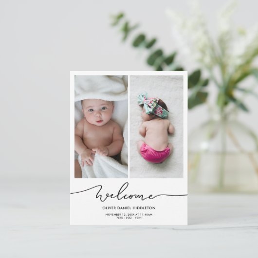 Faire-part de naissance Welcome Modern Script Phot (Debout devant)