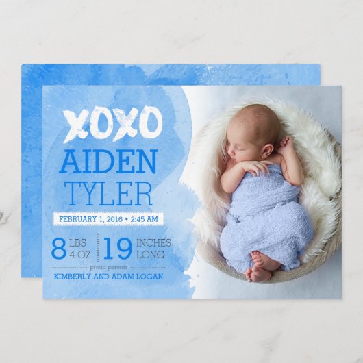 Faire-part de naissance XOXO (Devant / Derrière)