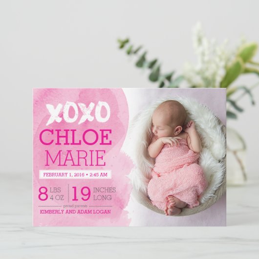 Faire-part de naissance XOXO (Debout devant)