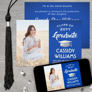 Faire-part De Parents 1 Photo Royal Blue & White Graduation