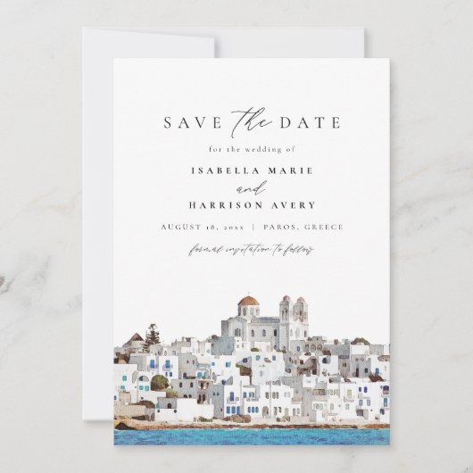 Faire-part de Paros Grèce à l'aquarelle (Devant)