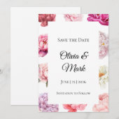 Faire-part de peonie à l'aquarelle | Floral Or Ros (Devant / Derrière)