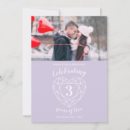 Faire-part de photo d'anniversaire de 3 ans de cœu (Devant)