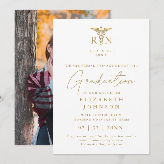 Faire-part de photo de remise de diplôme en soins  (Devant / Derrière)