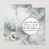 Faire-part de plage à l'aquarelle Bleu Gris & Or (Devant / Derrière)