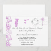 Faire-part de Portugal en couleur prune et blanc (Devant / Derrière)