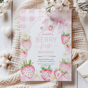 Faire-part de premier anniversaire aux fraises ros