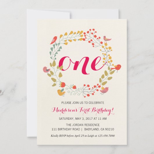 Faire-part de premier anniversaire de bébé Couronn (Devant)