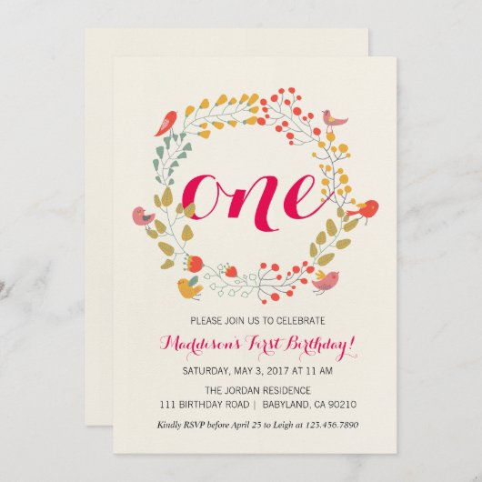 Faire-part de premier anniversaire de bébé Couronn (Devant / Derrière)