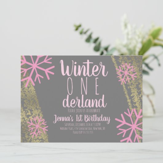 Faire-part de premier anniversaire écriture feuill (Debout devant)