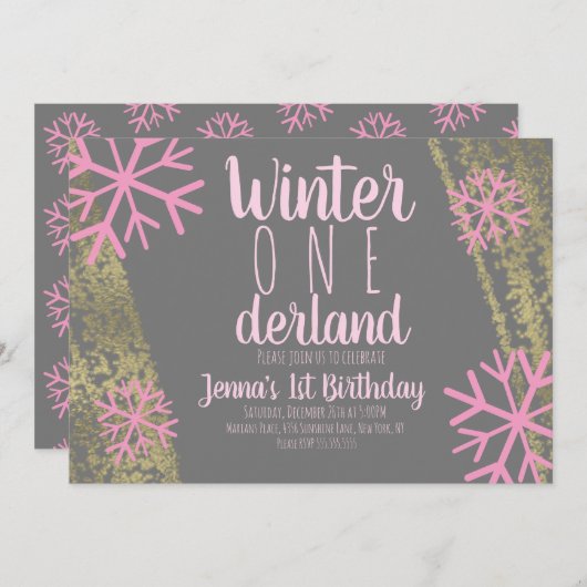 Faire-part de premier anniversaire écriture feuill (Devant / Derrière)