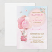 Faire-part de premier anniversaire et baptême de f (Devant / Derrière)